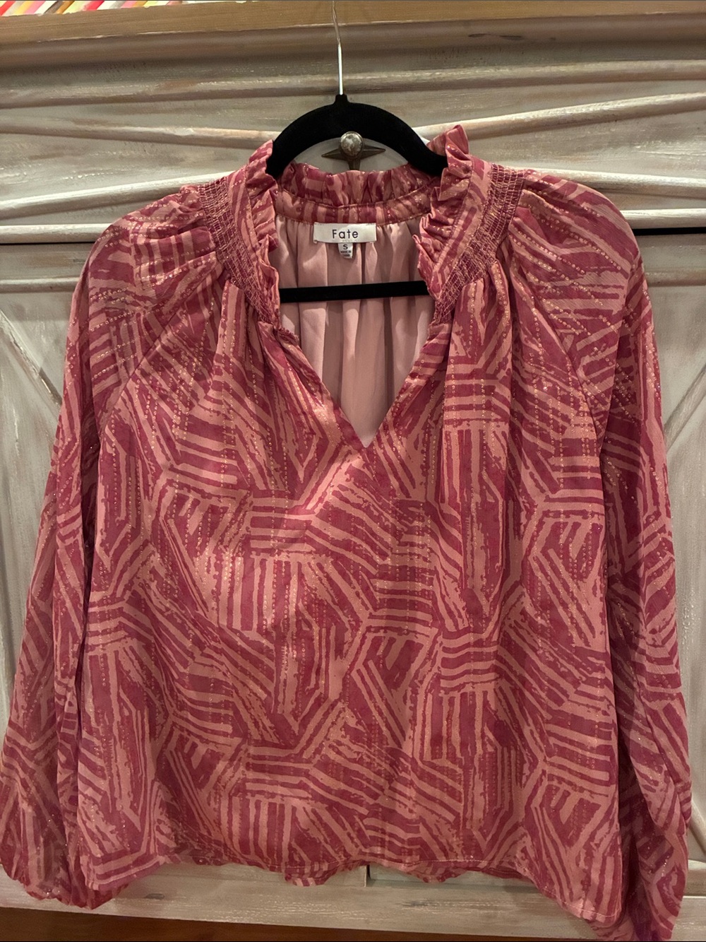 Fate Rose-Print Ruffle Collar Blouse